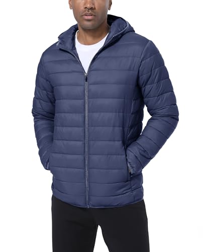 TACVASEN Puffer Jacke Herren Steppjcake Leichte Übergangsjacke Hoodie Full Zip Frühlingsjacke mit Reißverschlusstaschen (XL, Blau Grau) von TACVASEN