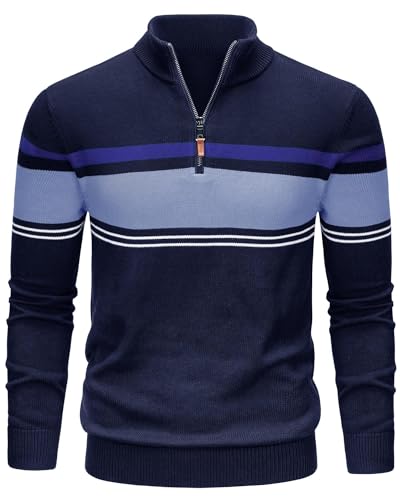 TACVASEN Pullover Herren 1/4 Zip Rollkragen Feinstrick Baumwolle Langarm Sweatshirt für Herbst Arbeit Alltag Bequem Klassisch Dunkelblau L von TACVASEN