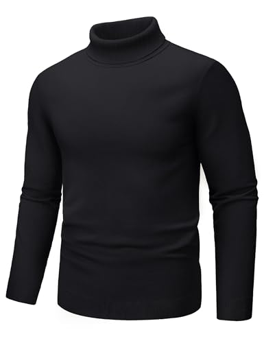 TACVASEN Pullover Herren Rollkragen Strickpullover Dünn Warm Weicher Sweater Turtleneck Shirt Herbst Oberteil Arbeit Freizeit Schwarz XL von TACVASEN
