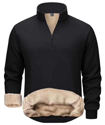 TACVASEN Pullover Herren Winter Männer Langarm Fleecepullover Warme Gefüttert Pulli Winter Dicker Sweatshirt Schwarz, L von TACVASEN