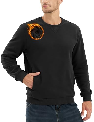 TACVASEN Pullover Herren Winter Warm Sweatshirt Baumwolle mit Taschen Thermo Langarmshirt Sport, Schwarz, XL von TACVASEN