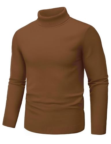 TACVASEN Rollkragenpullover Herren Leicht Strickpullover Dünn Warm Langarmshirt Weiches Turtleneck Oberteil für Freizeit Herbst Camel 2XL von TACVASEN
