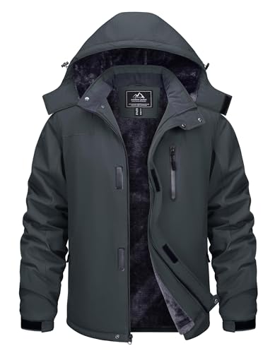 TACVASEN Snowboardjacke Herren Wasserdicht Fleece Gefüttert Thermojacke Winddicht Atmungsaktivwinterjacke Dunkelgrau, 3XL von TACVASEN