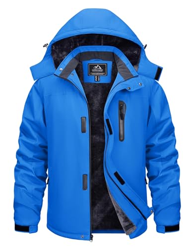 TACVASEN Softshelljacke Herren Wasserdicht Outdoor Winterjacke Warme Winddicht Atmungsaktiv Snowboardjacke mit Kapuze Blau, L von TACVASEN