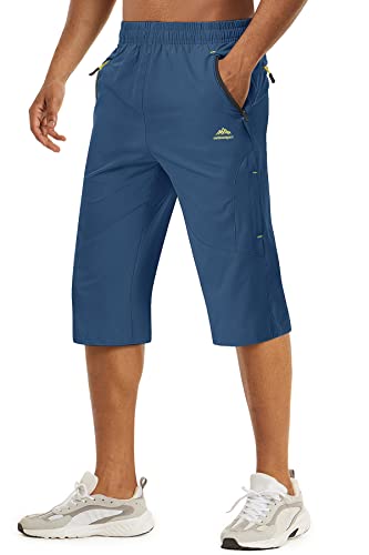 TACVASEN Sommerhose Atmungsaktiv Schenelltrocknend Caprihose Leicht Wanderhose Herrenhose, Blau Grau, 32 von TACVASEN