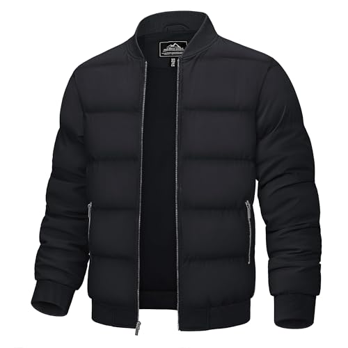 TACVASEN Herren Blouson Übergangsjacke Leichte Steppjacke Warme Winterjacke Winddichte Jacke Männer Bomberjacke (3XL, Schwarz) von TACVASEN