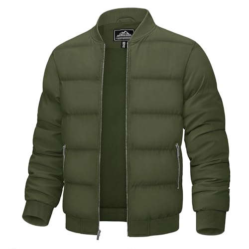 TACVASEN Steppjacke Herren Winter Gefüttert Warme Winterjacke Blouson Jacke Fliegerjacke Übergangsjacke mit Reißverschlusstaschen (L, Armeegrün) von TACVASEN