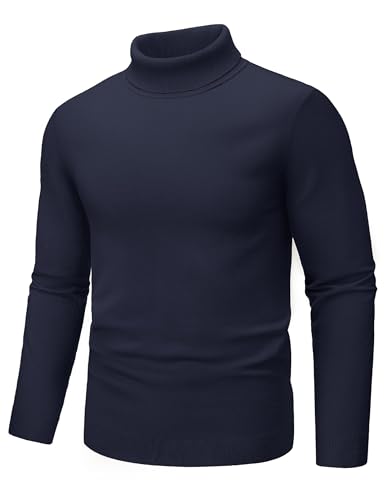 TACVASEN Strickpullover Herren Rollkragen Dünn Leicht Feinstrick Warm Sweater Bequemes Turtleneck Oberteil Arbeit Freizeit Herbst Navy S von TACVASEN