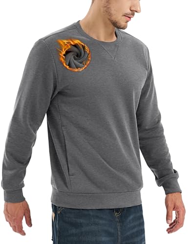TACVASEN Sweatshirt Herren Baumwolle mit Taschen Langarmshirt Sport Pullover Gefüttert Warm Longsleeve, Dunkelgrau, L von TACVASEN