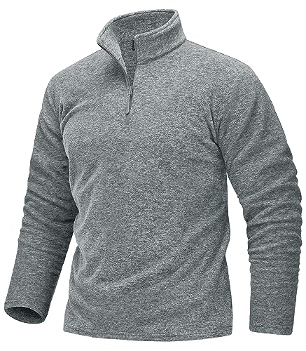 TACVASEN Sweatshirt Herren Langarm Half Zip Funktionsshirt Winter Warme Fleece Wandershirt Thermo Pullover (3XL, Hellgrau) von TACVASEN