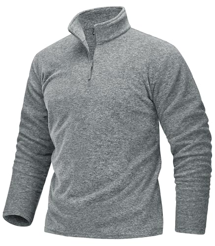 TACVASEN Sweatshirt Herren Langarm Half Zip Funktionsshirt Winter Warme Fleece Wandershirt Thermo Pullover (S, Hellgrau) von TACVASEN