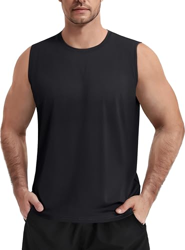 TACVASEN Herren Ärmelloses Tank Top Achselshirts Sport UPF 50+ UV Tshirt Schnelltrocknend Muskelshirts Fitness für Running Jogging Gym (M, Schwarz) von TACVASEN