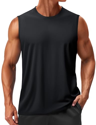 TACVASEN Herren Ärmelloses Tank Top Achselshirts Sport UPF 50+ UV Tshirt Schnelltrocknend Muskelshirts Fitness für Running Jogging Gym (XXL, Schwarz) von TACVASEN