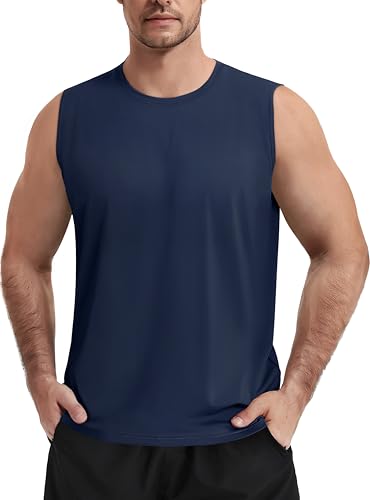 TACVASEN Tank Tops Herren Sommershirts Sleeveless UV Schutz Muscle Shirt Schnelltrocknend Sweatshirt UPF 50+ Trägershirt (S, Marineblau) von TACVASEN