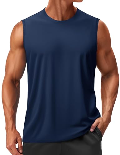 TACVASEN Tank Tops Herren Sommershirts Sleeveless UV Schutz Muscle Shirt Schnelltrocknend Sweatshirt UPF 50+ Trägershirt (S, Marineblau) von TACVASEN