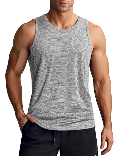 TACVASEN Tanktop Herren Ärmelloses Muskelshirts Herren Achselshirts Unterhemd Schnelltrocknendes Gym Shirt Atmungsaktive Sport Top (Light Grey,2XL) von TACVASEN