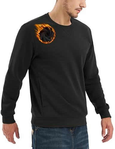TACVASEN Pullover Herren Winter Warm Sweatshirt Baumwolle mit Taschen Thermo Langarmshirt Sport, Schwarz, L von TACVASEN