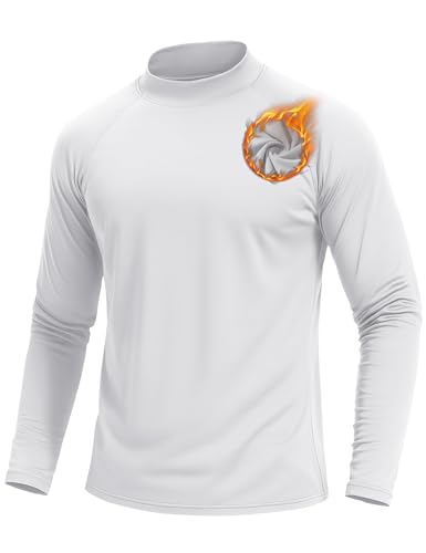 TACVASEN Thermoshirt Herren Longsleeve Mock-Ausschnitt Rollkragen Fleece Sweatshirt Sportshirt Langarm Sweater Weiß XL von TACVASEN
