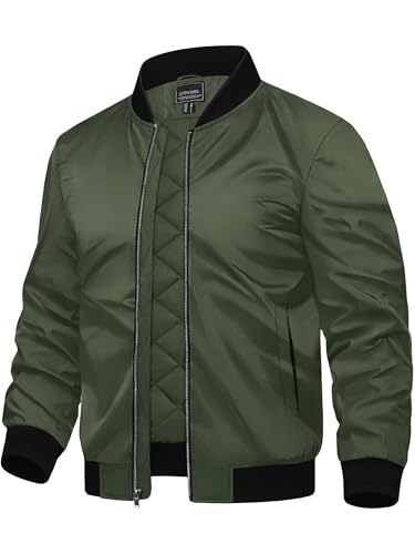 TACVASEN Übergangsjacke Herren Fliegerjacke Elegant Stehkragen Gefüttert Winterjacke Wasserdicht Windbreaker Warm Jacken,ArmyGreen,3XL von TACVASEN