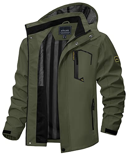 TACVASEN Übergangsjacke Herren Regenjacke Wasserabweisend Funktionsjacke Atmungsaktiv Windjacke Hoodies (XXL, Armeegrün) von TACVASEN