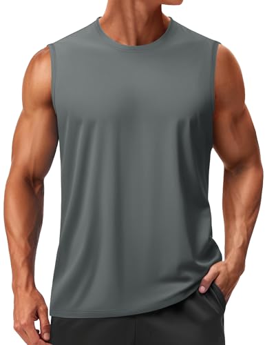 TACVASEN Bodybuilding Shirt Herren Tanktops Achselshirts Sonnenschutz Sport Trägershirt Fitness Unterhemd Sleeveless Laufshirt für Männer (3XL, Dunkelgrau) von TACVASEN