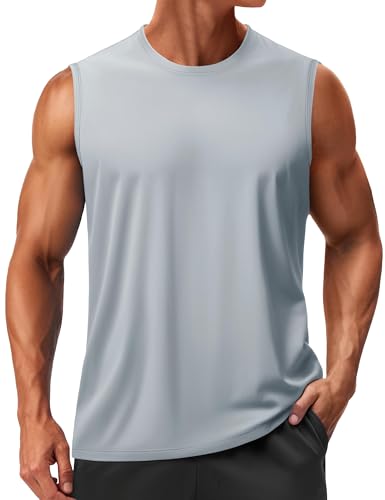 TACVASEN Herren Tanktop Sport Workout Top Gym Muskelshirts Ärmellos UPF 50+ UV Shirts Fitness Atmungsaktiv Trainingsshirt für Männer (3XL, Hellgrau) von TACVASEN