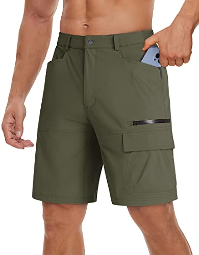 TACVASEN Herren Wanderhose Kurz Hose Sommer Cargo Outdoor Shorts Stretch Kletterhose Halblang Angeln Shorts Schnelltrocknend, Armeegrün, 32 von TACVASEN