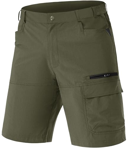 TACVASEN Herren Wanderhose Kurz Hose Sommer Cargo Outdoor Shorts Stretch Kletterhose Halblang Angeln Shorts Schnelltrocknend (40, Armeegrün) von TACVASEN