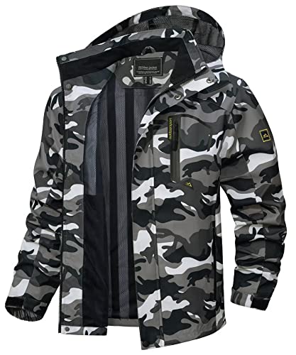 TACVASEN Wanderjacke Herren Atmungsaktiv Windjacke Funktionsjacke Softshell Herbstjacke Outdoorjacke, Schwarz Camo, L von TACVASEN