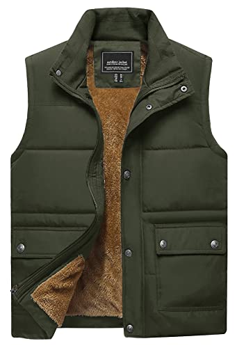 TACVASEN Winter Weste Herren Outdoor Westenjacke FLeece Thermoweste Multi Taschen Funktionsweste Männer Wattiert Steppweste Warme Arbeit Winterjacke Anglerweste Wanderweste(XXL, Armeegrün) von TACVASEN