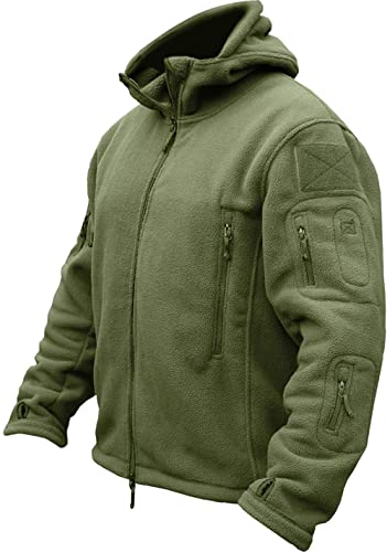 TACVASEN Herren Fleecejacke Military Outdoor Winddichte Jacke mit Kapuze, Gr. 3XL, Armeegrün von TACVASEN