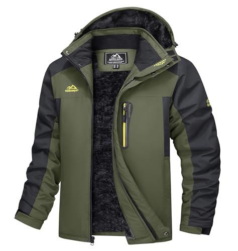 TACVASEN Herren Wasserdicht Winter Skijacke Warme Snowboardjacke Outdoorjacke Gefüttert Winterjacke (L, Armeegrün) von TACVASEN