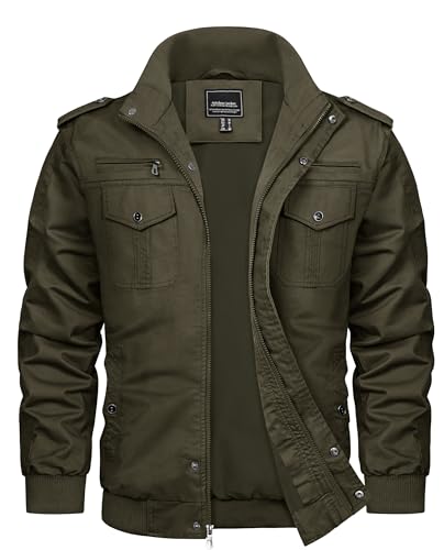 TACVASEN Herren Jacke Frühling Cargojacke Baumwolle Blouson Pilotenjacke Casual Armeejacke Military Feldjacke, (M, Armeegrün) von TACVASEN