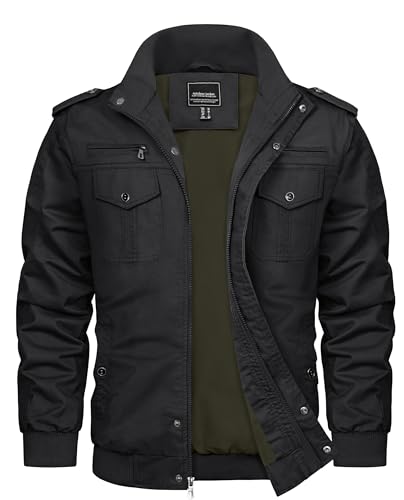 TACVASEN Herren Übergangsjacke Leichte Baumwolljacke Stehkragen Fliegerjacke Frühling Jacke Blouson für Männer, (3XL, Schwarz) von TACVASEN