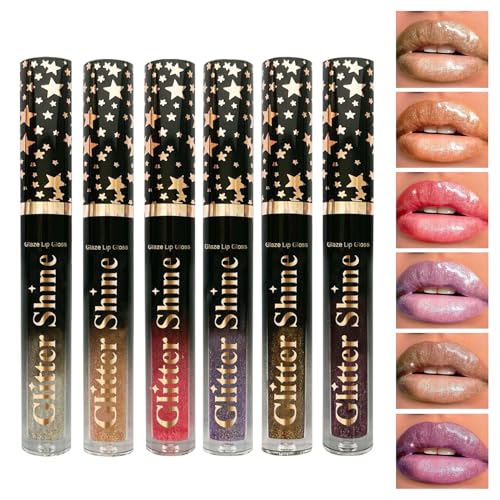 TADAYIM Shimmer Lip Gloss,6 Farben Pflegender Lipgloss 2.5ml - Schmink Set Schönheit Hochglänzende Flüssige Lippenstifte für Frauen Mädchen Arbeit Freizeit Party Fest Events von TADAYIM