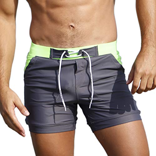 Taddlee Bademode Herren Badeanzüge Schwimmhose Boxer Trunks Short Board Surf Shorts Baden - Grau - L Taille 94/99 cm von TADDLEE