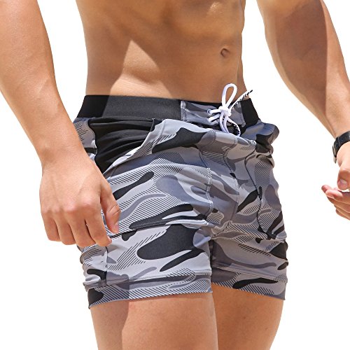 Taddlee Herren Badebekleidungbasic Lange Badehose Surf Camo Shorts Swimsuits Taschen XX-Large Grau von TADDLEE