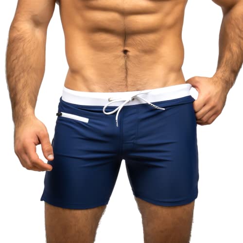 Taddlee Herren Bademode Badeshorts Trunks Square Cut Schwarz Blau Badeanzüge Boxer, blau2, Large von TADDLEE