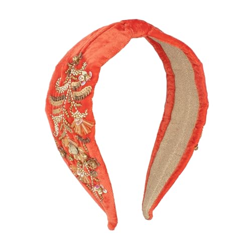 TADESSI Damen Haarreif | Velvet Embellished - Tangerine | Gesticktes Muster | Haarband | Stirnband | Haarschmuck | Inkl. Geschenkverpackung von TADESSI