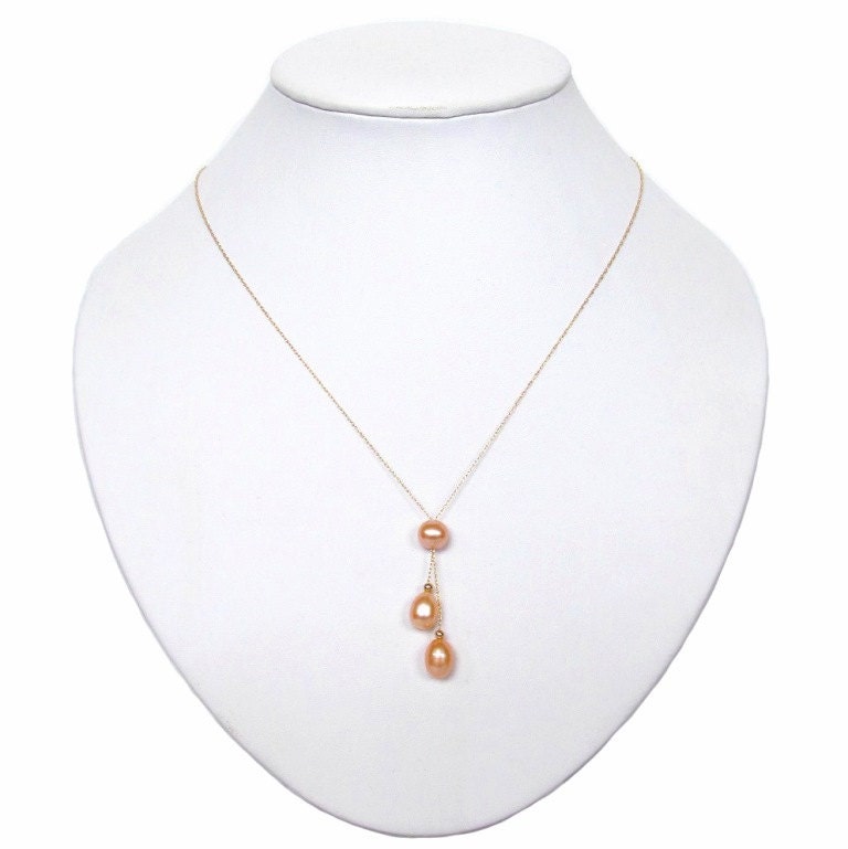 16, 5 "Oder 18, 5" 7-8 Mm Echte Aaa Rosa Perle 14K Goldkette Doppel Baumeln Halskette von TADragon