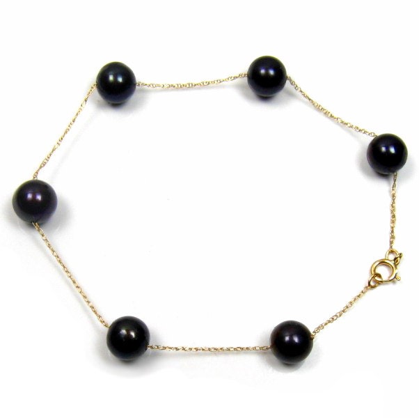 7 "Oder 8" 6-7 Mm Echte Schwarze Perle 14K Gold Kettenarmband 7 "Oder 8" 6-7 Mm Echte Schwarze Perle 14K Gold Kettenarmband von TADragon