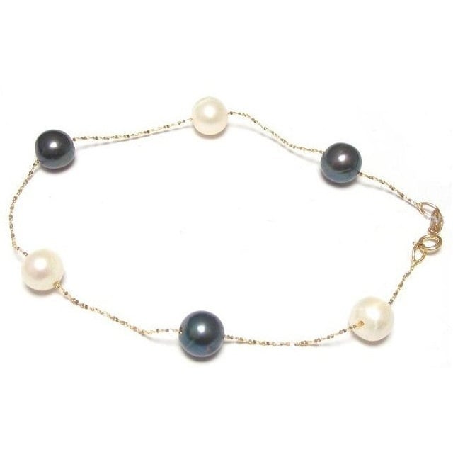 7 "Oder 8" 6-7 Mm Echte Schwarze Und Weiße Perle 14K Gold Kettenarmband 7 "Oder 8" 6-7 Mm Echte Schwarze Und Weiße Perle 14K Gold Kettenarmband von TADragon