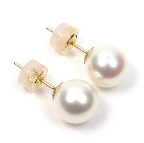 8.0-8.5 Mm Echte Weiße Perle 18K Gelbgold Ohrstecker von TADragon