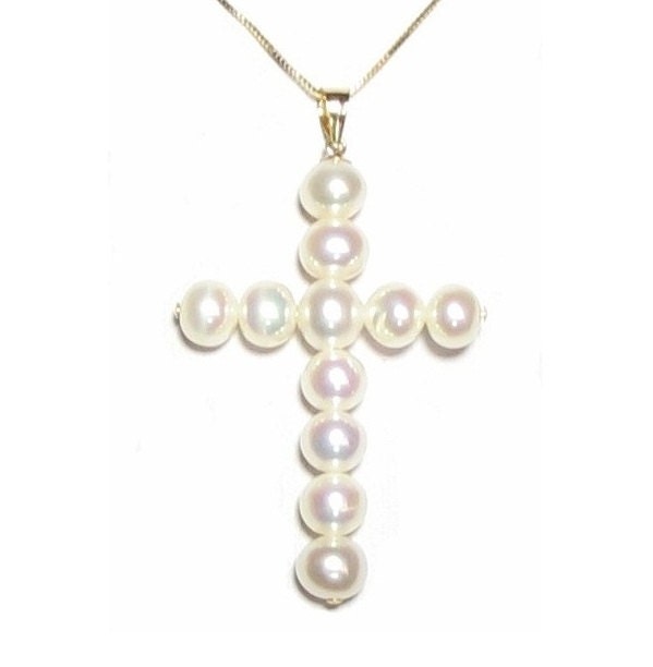 Ein Echter Aaa Zuchtperle Kreuz Anhänger in 14K Gold, Gold Filled Oder 925 Sterling Silber Ein Echter Aaa Zuchtperle Kreuz Anhänger in 14K Gold, Gold Filled Oder 925 Sterling Silber von TADragon