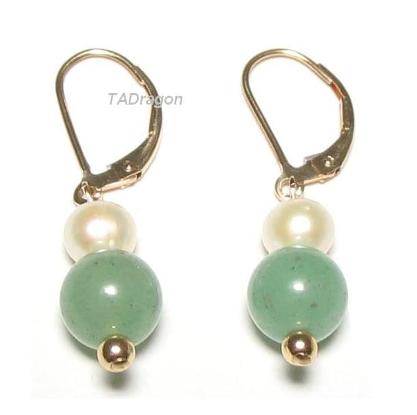 Weiße Perle & Natürliche Grüne Jade Ohrringe in 14K Gelbgold Gold Filled Oder Sterling Silber Weiße Perle & Natürliche Grüne Jade Ohrringe in 14K Gelbgold Gold Filled Oder Sterling Silber von TADragon