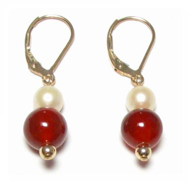 Weiße Perle & Rote Jade Ohrringe 14K Gelbgold Gold Filled Oder Sterling Silber Weiße Perle & Rote Jade Ohrringe 14K Gelbgold Gold Filled Oder Sterling Silber von TADragon