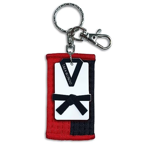 TAE-S Taekwondo Schlüsselanhänger mit Namensschild, Premium-Qualität, durchdachte Geschenkidee für Kampfsportstudenten und Lehrer, Poom (schwarz + rot), Total Key-chain Length: 6 IN von TAE-S