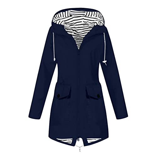 Regenjacke Damen Wasserdicht Atmungsaktiv, Regenjacke Damen Wasserdicht Regenjacke Damen Reißverschluss Auskleidung Kapuze Jacken Gefütterte Regenjacke Regenmantel Damen Wasserdicht (Blau,M) von TAELU