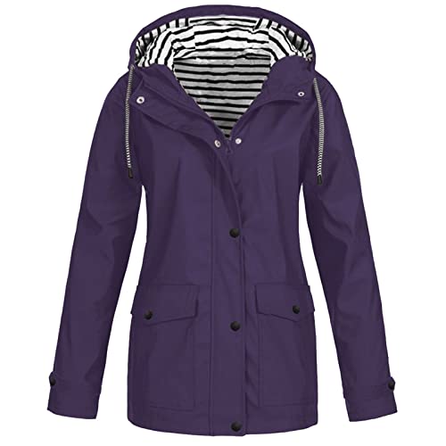 Regenmantel Damen Wasserdicht Atmungsaktiv, Regenmantel Damen Regenjacke Damen Atmungsaktiv Reißverschluss Auskleidung Kapuze Jacken Einfarbig Gefütterte Regenjacke Regenmantel Damen (Violett,S) von TAELU