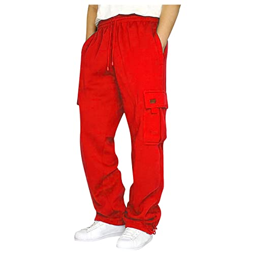 TAELU Hose Herren Jogginghose Sweathose Lange Atmungsaktiv Sporthose Yogahose Klassische Trainingshose mit Taschen Jogginghose Herren Casual Hose Herren Sporthose Herren Lang Rot 4XL von TAELU